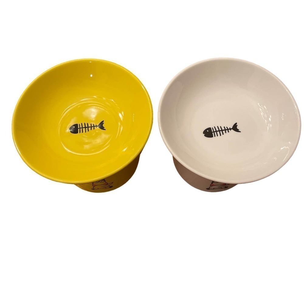 Pedestal cat food ceramic bowls sold as a set - Picture 2 of 4